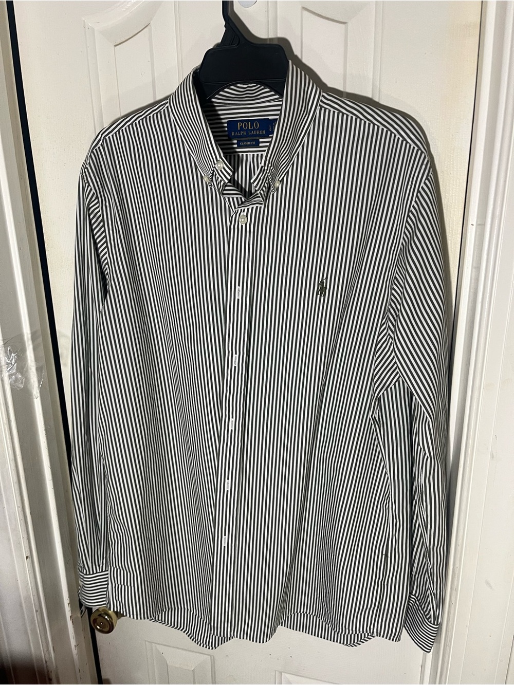 PoloRalph Lauren classic fit green white pinstripe size large